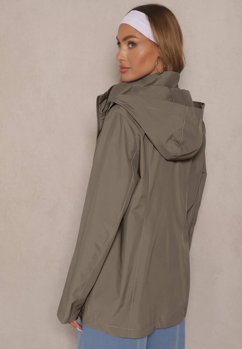 Jasnobrązowa Kurtka w Stylu Wiatrówki z Odpinanym Kapturem Ndivena