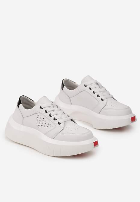 Białe Skórzane Sneakersy na Grubej Podeszwie przed Kostkę Olerassa