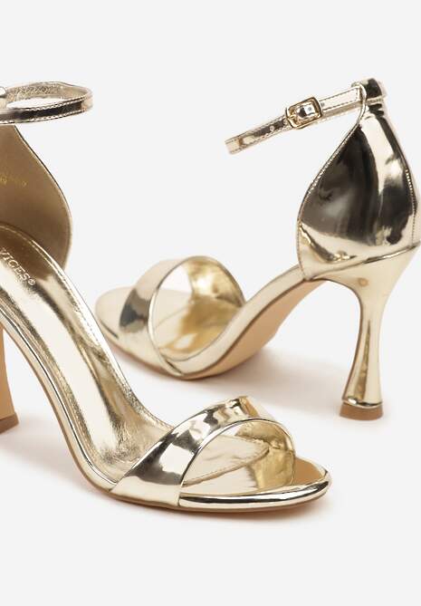 Złote Sandały na Szpilce Vices z Wkładką ze Skóry Naturalnej Lumarete