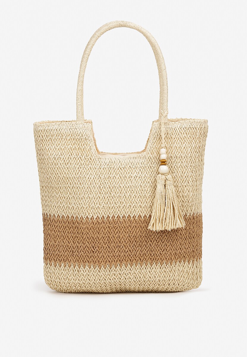 Beżowa Torebka z Plecionki na Rączkach z Chwostami Livonia