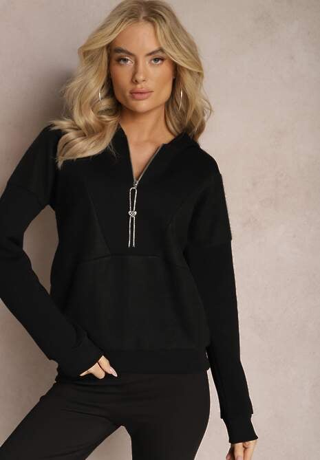 Czarna Bawełniana Bluza z Suwakiem i Kapturem Irise