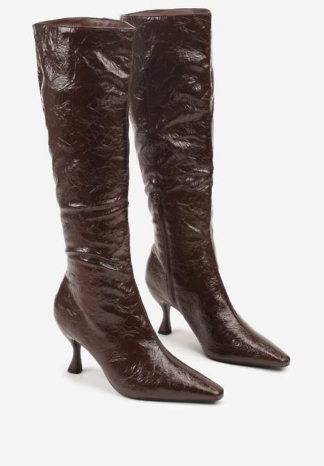 Brązowe Kozaki Vices na Szpilce w Stylu Slouchy z Efektem Cracked Todvire