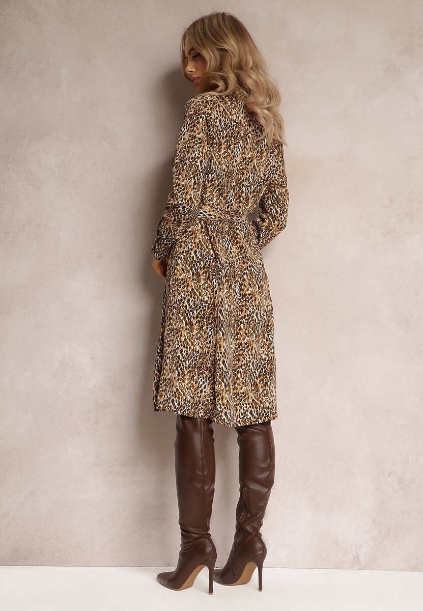 Ciemnobeżowa Sukienka Koszulowa w Panterkę Nillk