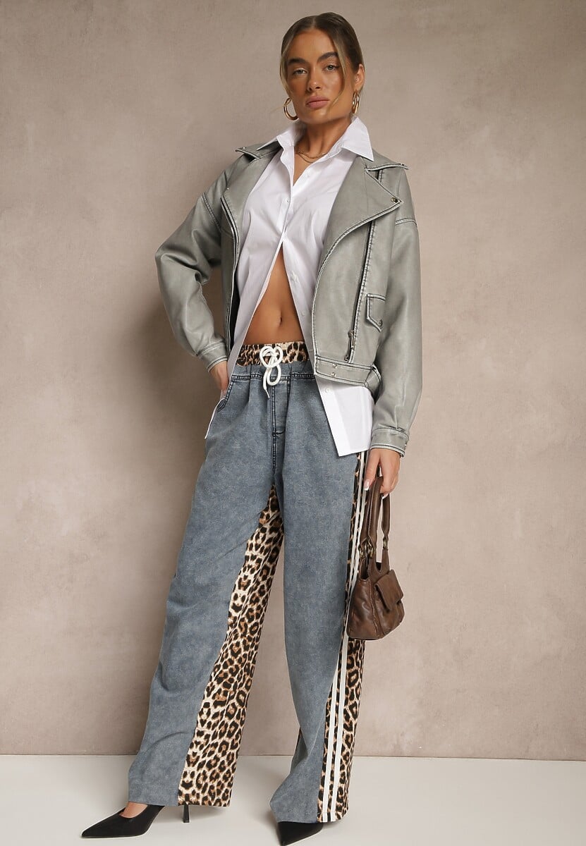 Szara Kurtka o Kroju Ramoneski z Paskiem z Klamrą Nalivra