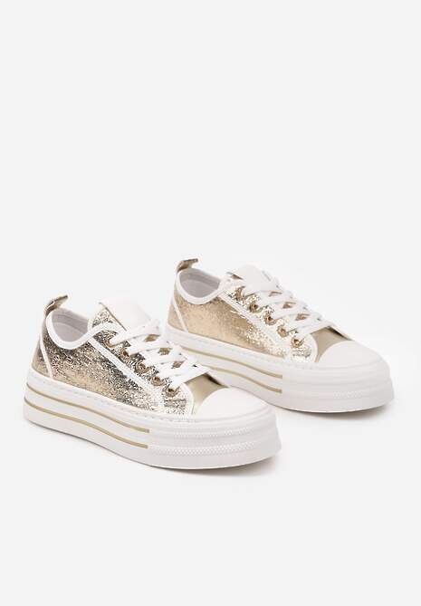 Złote Trampki na Niskiej Platformie Ozdobione Cyrkoniami Felelith