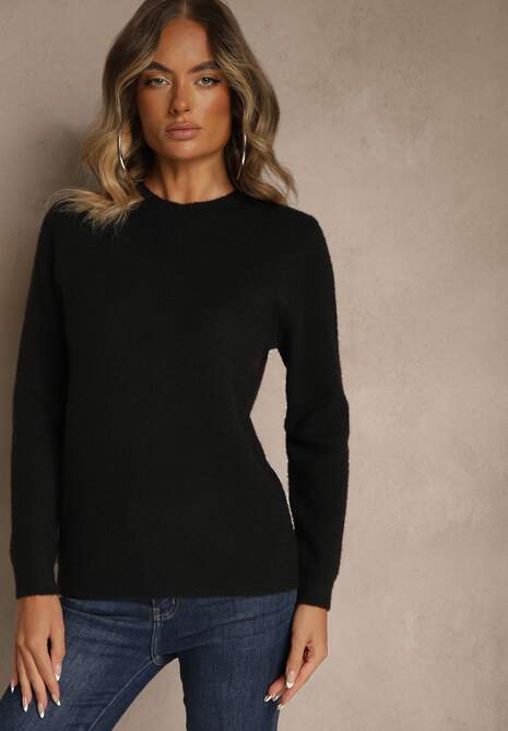 Czarny Sweter z Wełną ze Ściągaczami Furrive