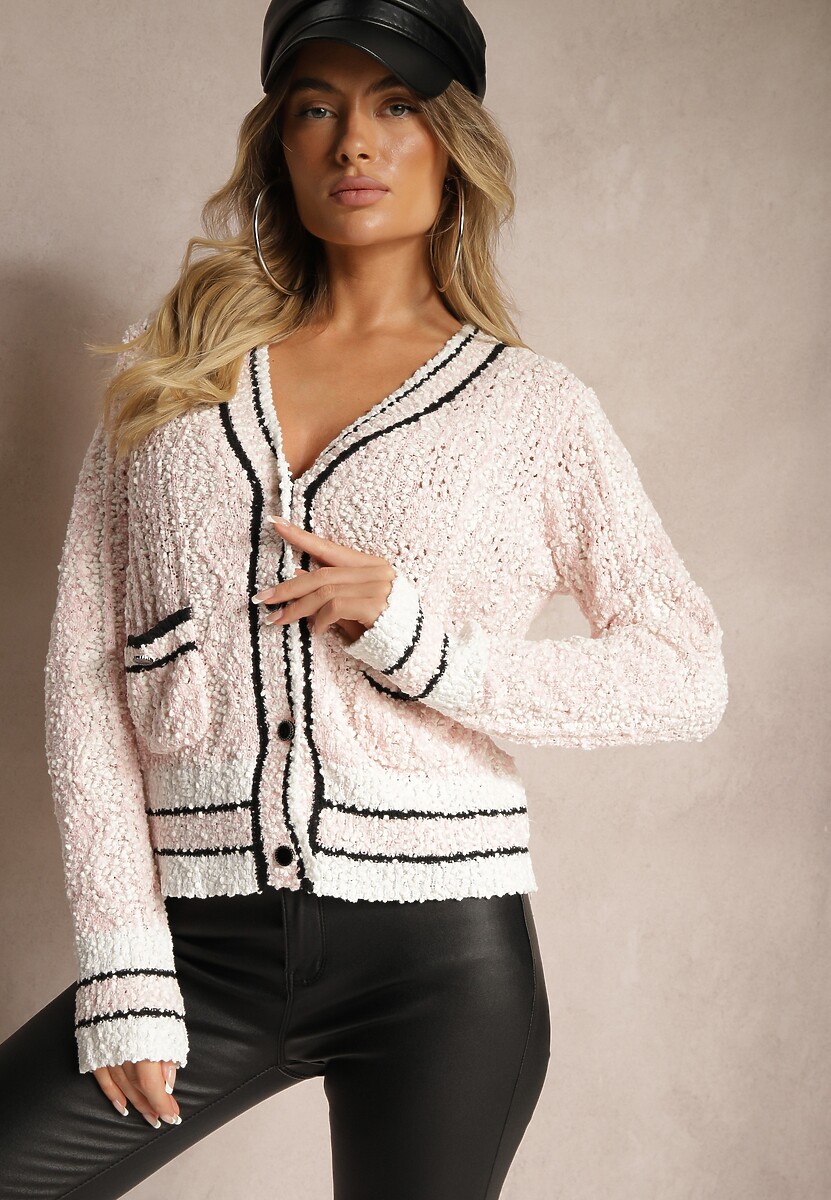 Czarny Kardigan z Wiskozą na Guziki z Paskami Liathalie