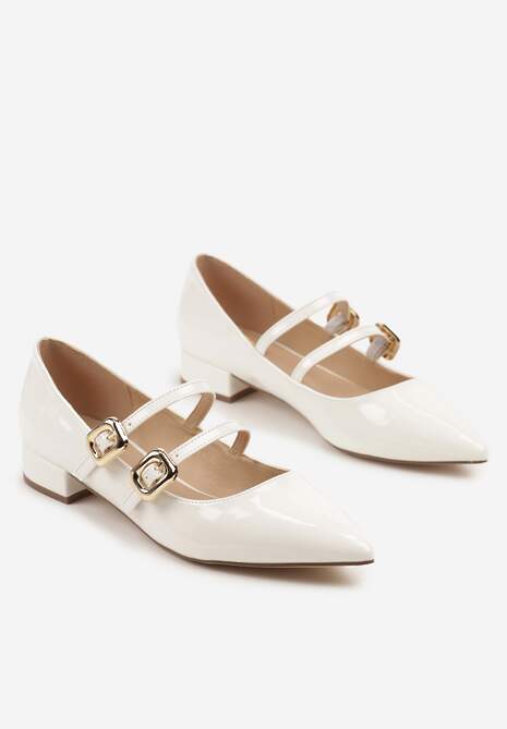 Białe Lakierowane Czółenka z Paskami na Sprzączkę i Noskiem w Szpic Odane