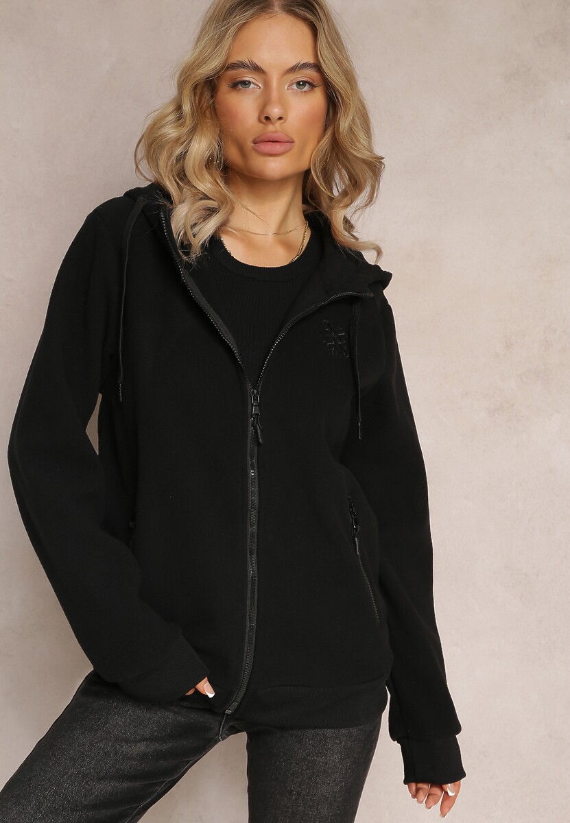 Czarna Sportowa Bluza Zapinana na Suwak z Haftowanym Napisem Kelso