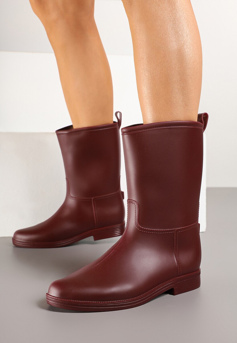 Bordowe Eleganckie Kalosze z Ozdobnym Przeszyciem Lenrisa