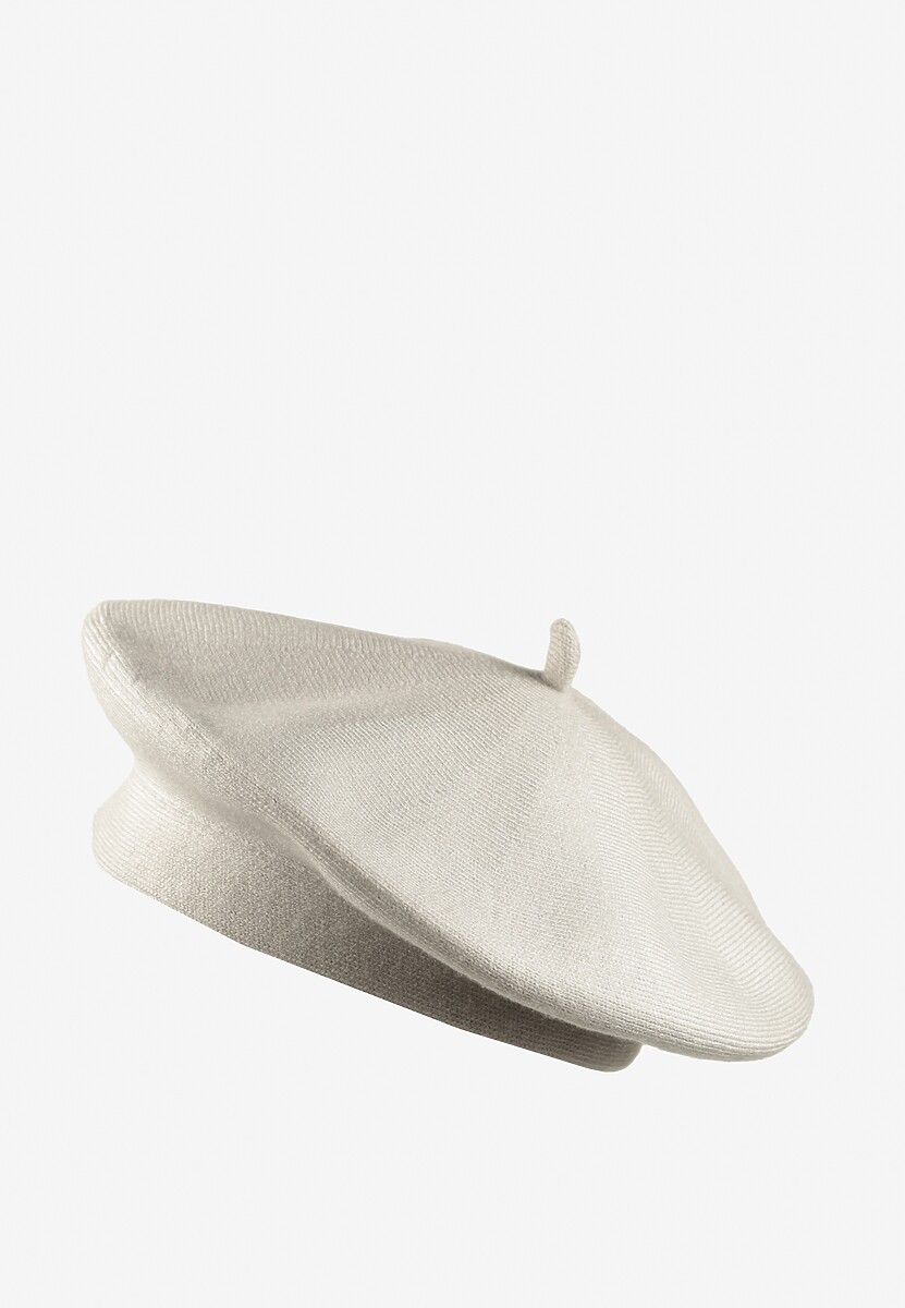 Jasnoszary Klasyczny Beret z Antenką z Bawełną i Kaszmirem Emidora