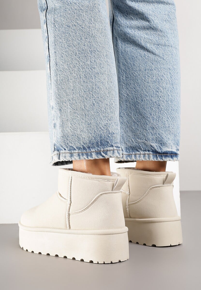 Beżowe Śniegowce na Platformie Ocieplane Futrem Saiveen