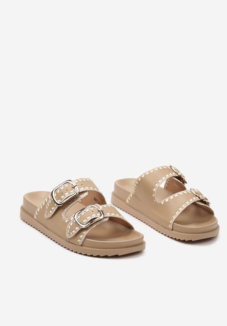 Ciemnobeżowe Klapki na Platformie z Regulowanymi Klamrami Fullemia