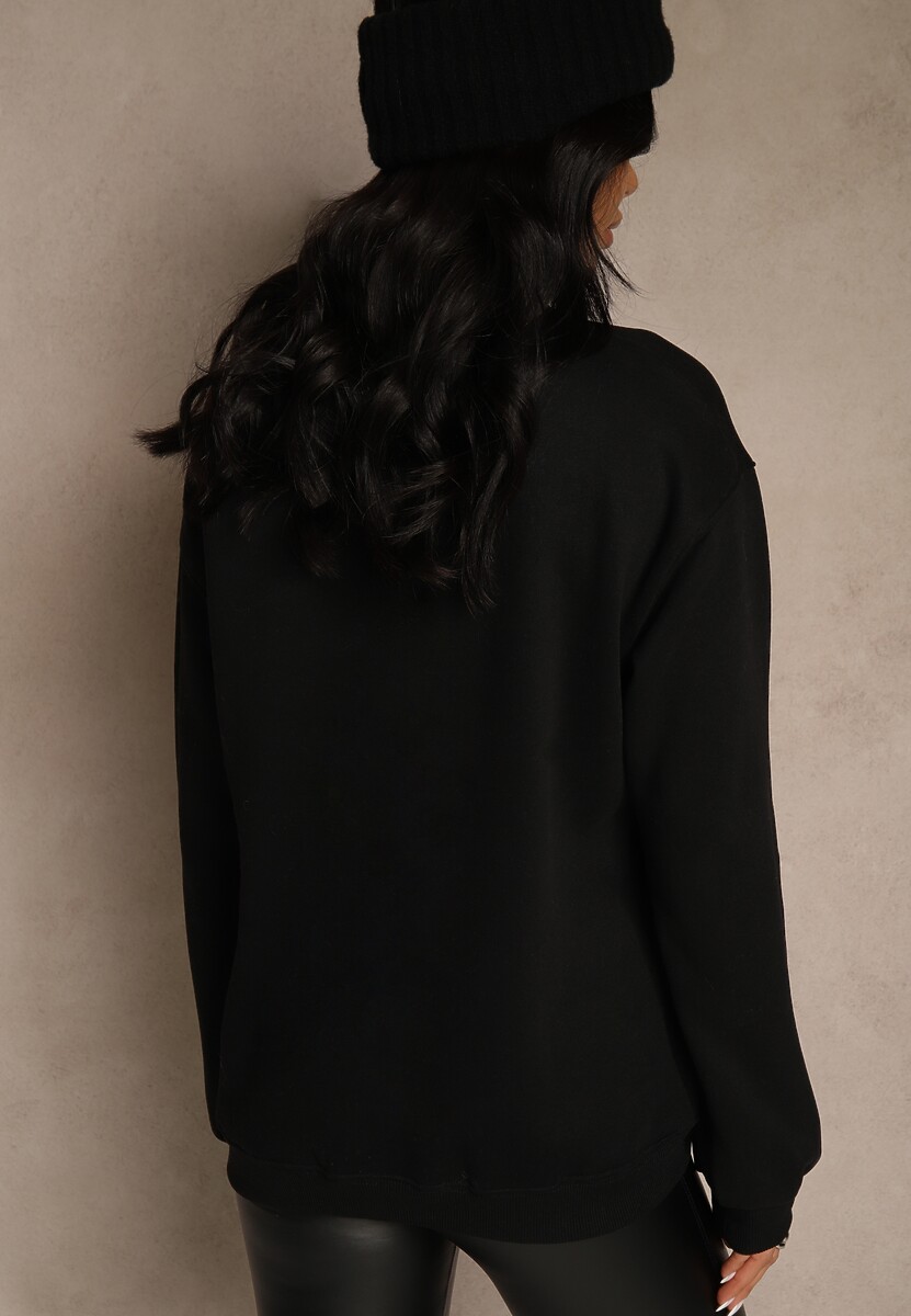 Czarna Bluza z Bawełną Ozdobiona  Napisem Fezolda