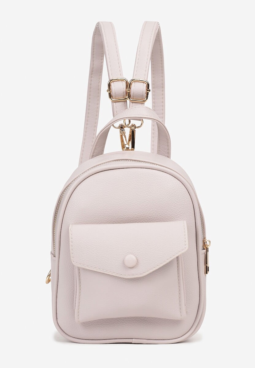 Beżowy Plecak z Regulowanymi Odpinanymi Paskami i Ozdobną Kieszonką na Magnes Nelvera