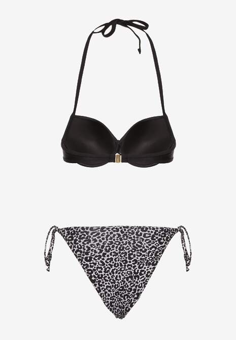 Czarne Wiązane Bikini Biustonosz Halter i Majtki Figi Savadine