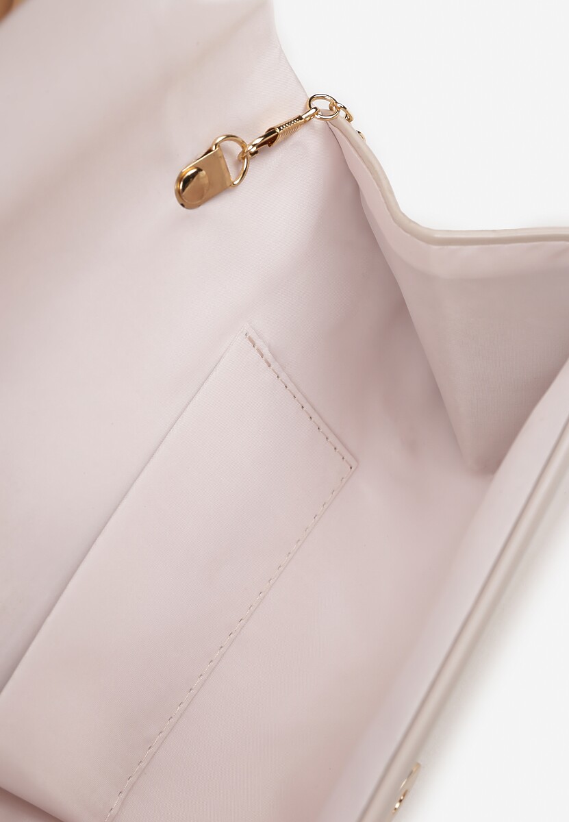 Beżowa Torebka Kopertówka z Dodatkowym Łańcuszkiem i Metalicznym Zdobieniem Galatina