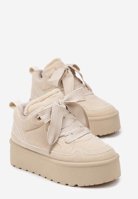Beżowe Sneakersy Vices Stylizowane na Śniegowce na Platformie Obszyte Futerkiem Naleris