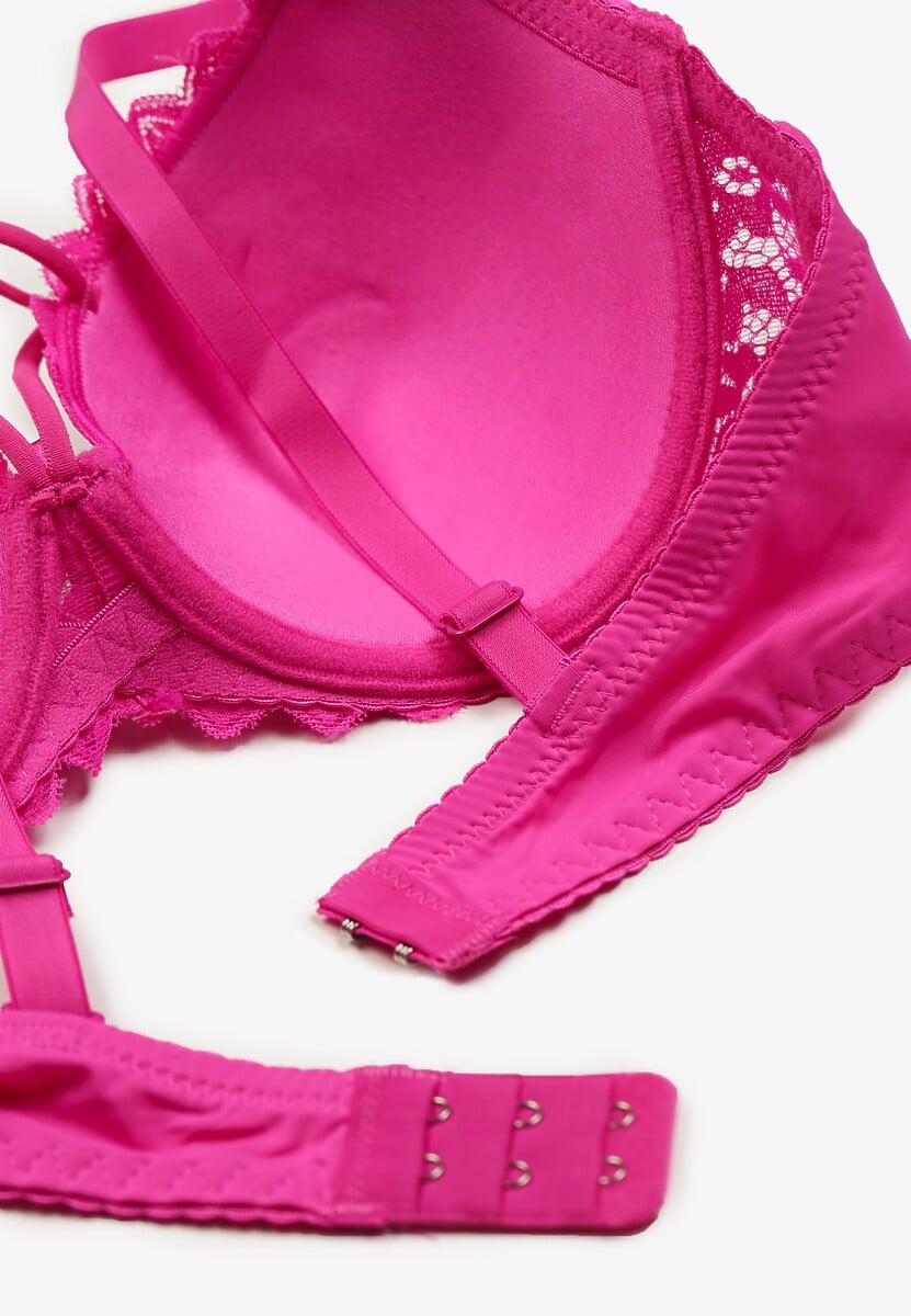 Fuksjowy Biustonosz z Koronki o Fasonie Full Cup z Ozdobnymi Paskami na Dekolcie Gamela