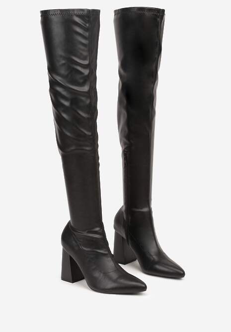 Czarne Eleganckie Kozaki Vices na Słupku z Dopasowaną Cholewką Nianesa