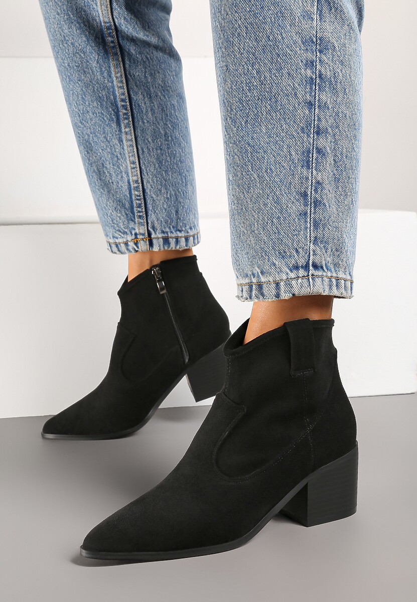 Czarne Botki Vices w Stylu Kowbojek na Obcasie Vertige