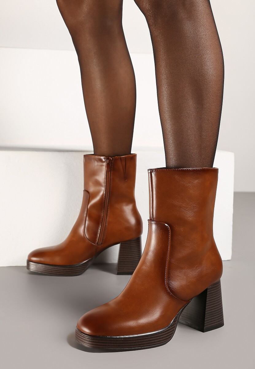 Brązowe Botki na Słupku z Lekkim Ociepleniem Irilora