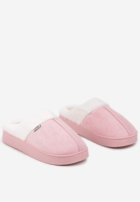 Różowe Kapcie na Płaskiej Podeszwie z Futerkiem Lerivena
