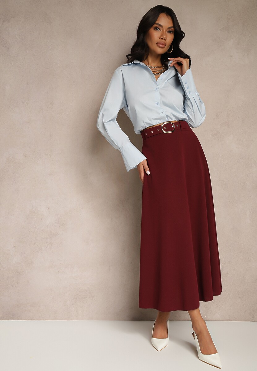 Bordowa Spódnica o Rozkloszowanym Kroju Melobia