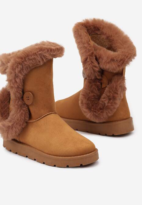 Brązowe Śniegowce na Płaskiej Podeszwie z Futerkiem Seanira