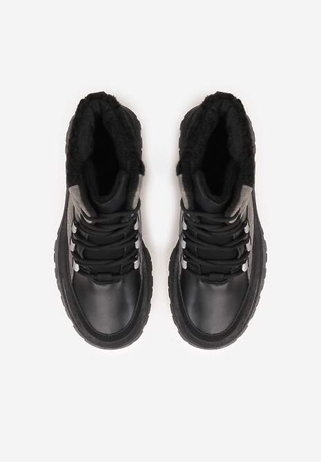 Czarno-Szare Traperki Sznurowane Trapery Janne