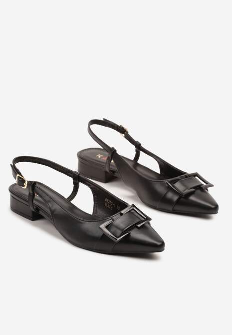 Czarne Sandały Typu Slingback Ozdobione Klamrą Zelfia