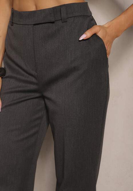 Ciemnoszare Garniturowe Spodnie Dzwony z Wiskozą High Waist Gelobina