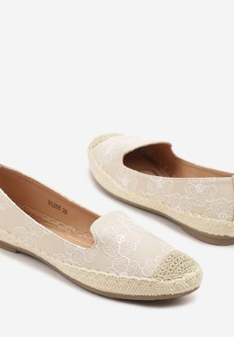 Beżowe Espadryle Ozdobione Plecionką i Motywem Kwiatów Ralanne