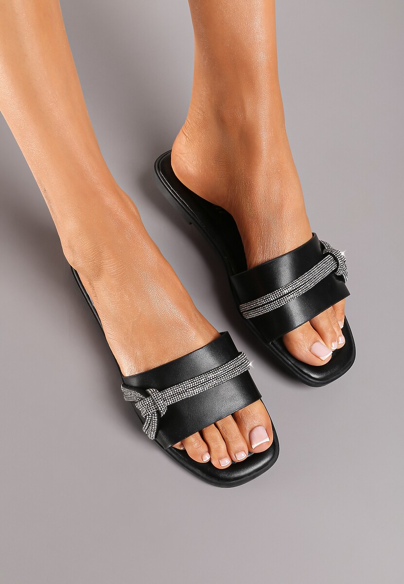 Różowe Klapki na Płaskiej Podeszwie z Imitacji Skóry z Ozdobnymi Cyrkoniami Hanita