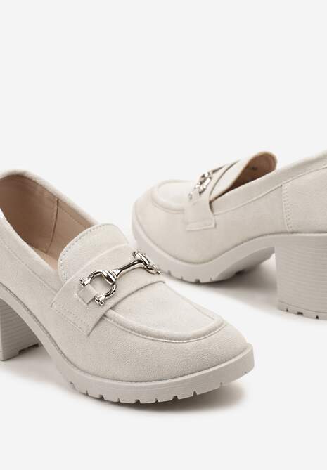 Szare Półbuty Mokasyny na Słupku z Platformą Ozdobione Klamrą Acridna