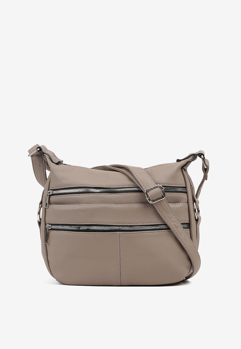 Szara Torebka Listonoszka z Paskiem i Suwakami Nanidira