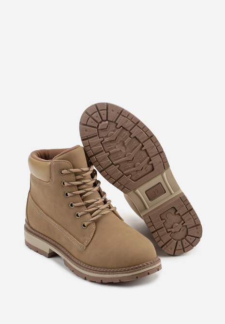 Ciemnobeżowe Sznurowane Traperki w Casualowym Stylu Anavitte