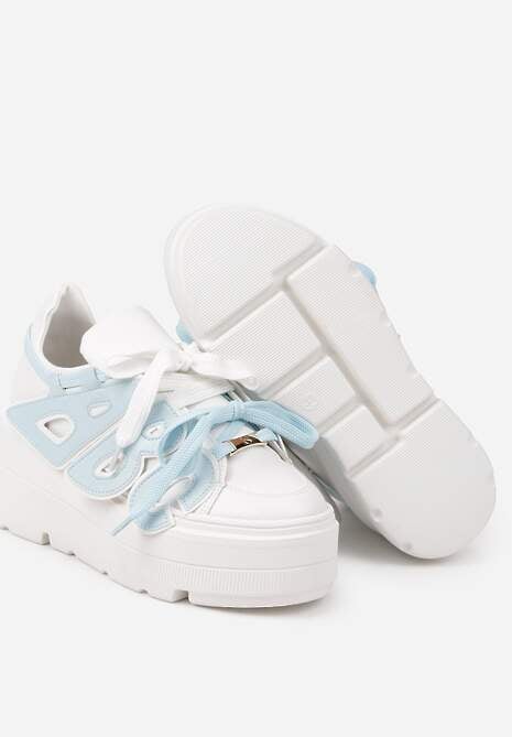 Biało-Niebieskie Sneakersy Vices na Płaskiej Podeszwie z Geometryczną Aplikacją Nelenith