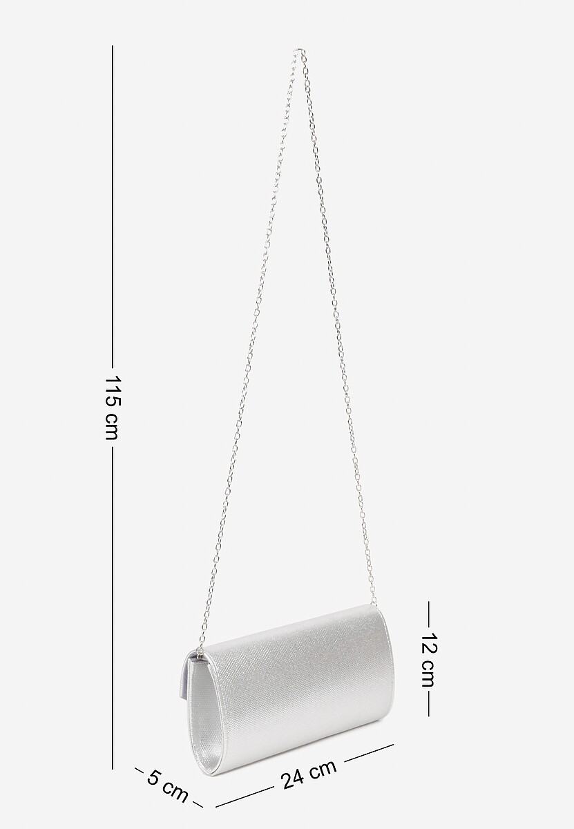Srebrna Torebka Kopertówka z Ozdobną Aplikacją i Dodatkowym Łańcuszkiem Idanella