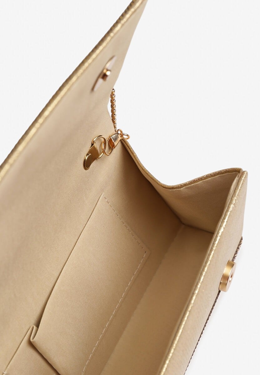 Złota Torebka Kopertówka z Cyrkoniami Rączką i Łańcuszkiem Fesovira