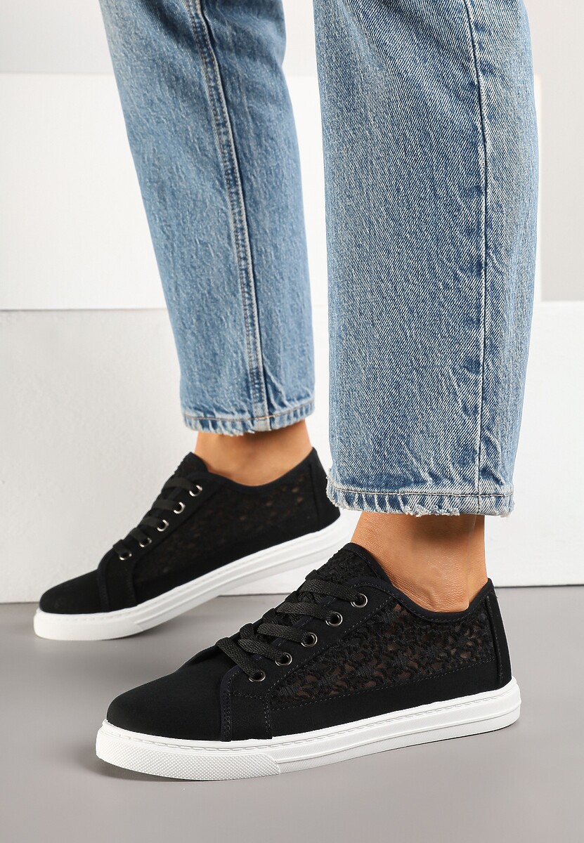 Czarne Trampki Tenisówki Ozdobione Ażurową Cholewką Xalimi