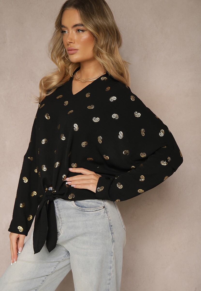 Biała Bluzka z Kołnierzykiem i Metalicznym Wzorem Nonelle