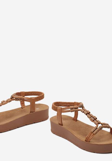 Brązowe Sandały Boho z Ozdobnymi Koralikami i Platformą Kaullas