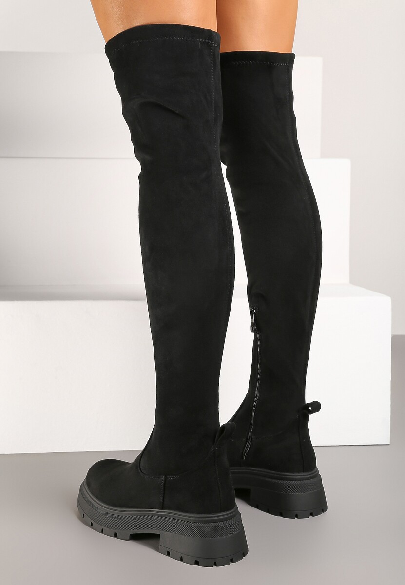 Czarne Kozaki na Platformie z Cholewką za Kolano Nialuria