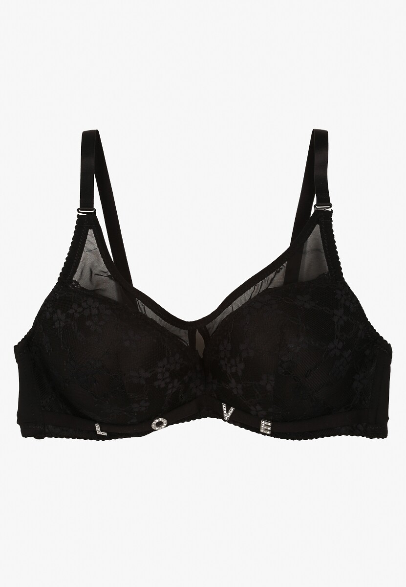 Czarny Koronkowy Biustonosz z Odpinanymi Ramiączkami Revalora