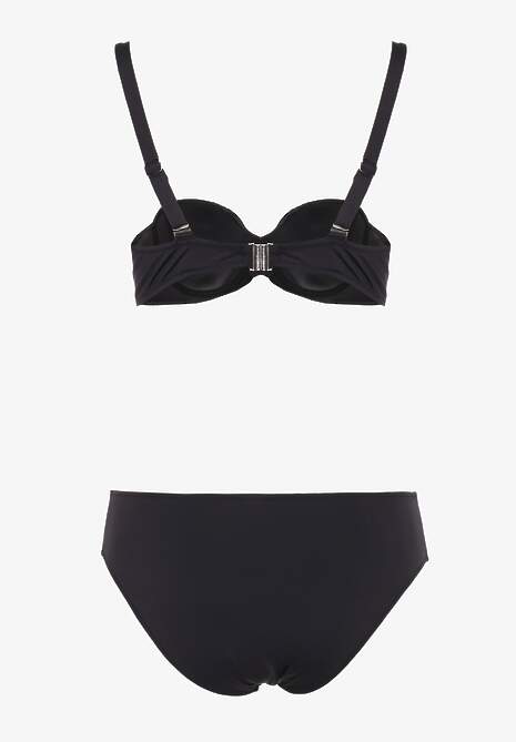 Czarne Bikini Strój Kąpielowy Dwuczęściowy z Ozdobnym Marszczeniem Nariella