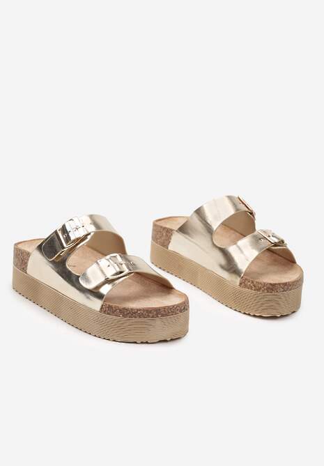 Złote Klapki z Ekozamszu na Grubej Podeszwie Orialia