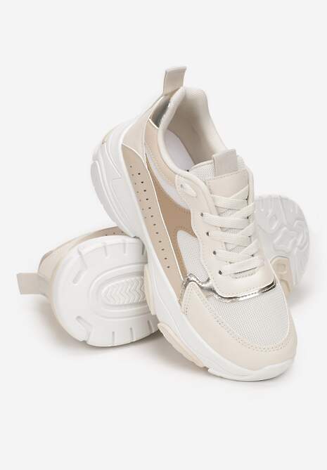 Beżowe Sneakersy na Grubej Podeszwie z Cholewką przed Kostkę i Perforacją Obethy