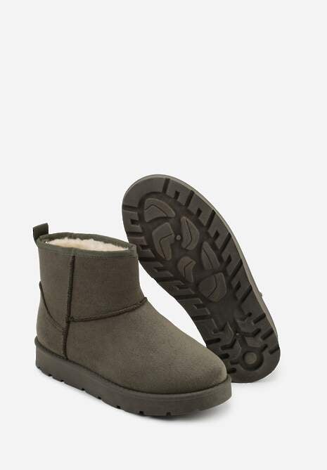 Ciemnozielone Klasyczne Śniegowce Wsuwane z Imitacji Zamszu Atuvitte