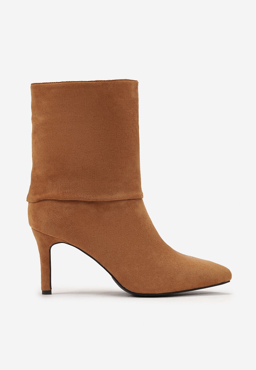 Brązowe Botki na Szpilce z Wywiniętą Cholewką Adah